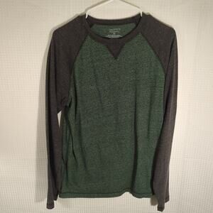 Cremieux M Long Sleeve Raglan Shirt Men’s Green Gray Crewneck Casual Cotton